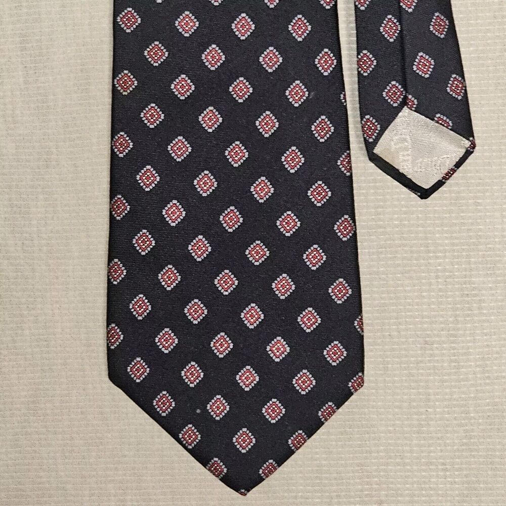CHRISTIAN DIOR All Silk Mens Tie Geometric Pattern, Navy Red, USA, Business